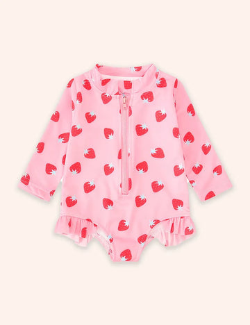 Fruit Print Long Sleeve Zip-up Swimsuit